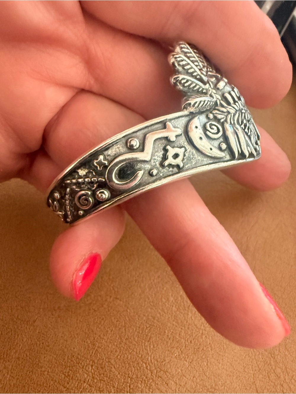 Navajo artist Fritz Casuse Sterling Silver Spirit Kachina Cuff Bracelet. - Picture 4 of 10